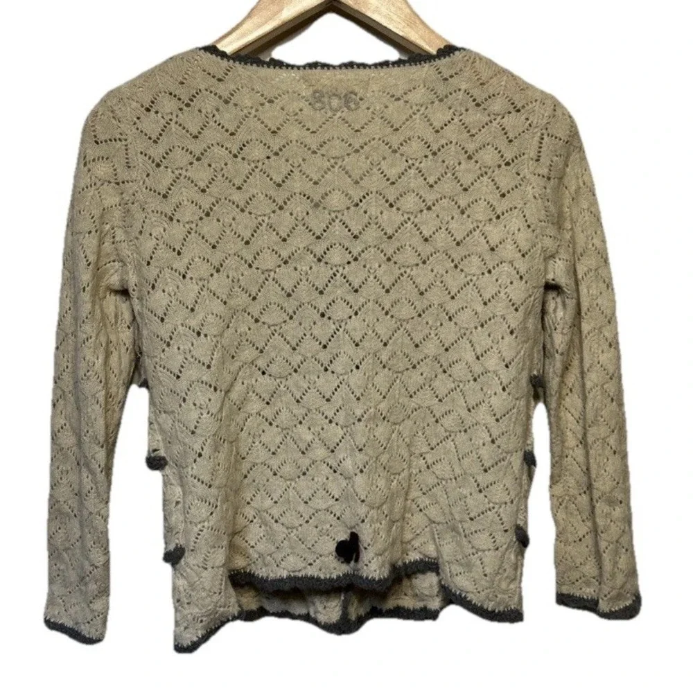 Odd Molly Wool Open‎ Knit Crochet Cardigan Light Beige Gray Size S
